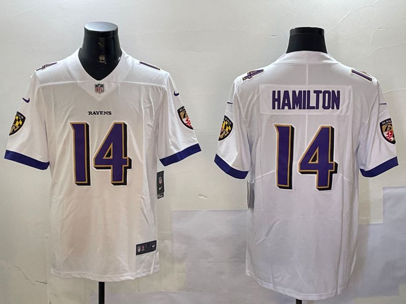 Men Baltimore Ravens 14 Hamilton White Second generation 2024 Nike Limited NFL Jersey style 2